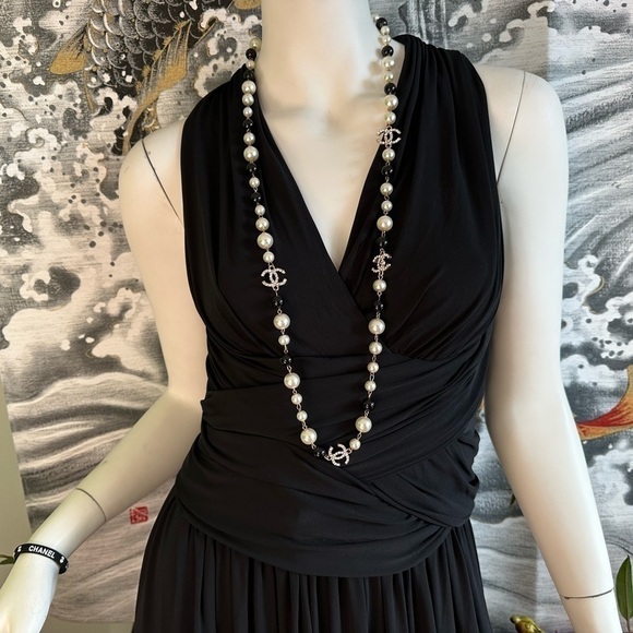 Halston HERITAGE BLACK CRISS CROSS STRAPS FLOOR LENGTH GOWN SIZE 4 - Picture 4 of 12